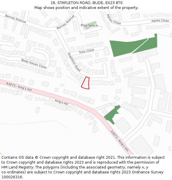 18, STAPLETON ROAD, BUDE, EX23 8TS: Location map and indicative extent of plot