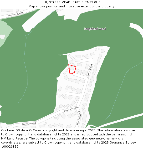 18, STARRS MEAD, BATTLE, TN33 0UB: Location map and indicative extent of plot