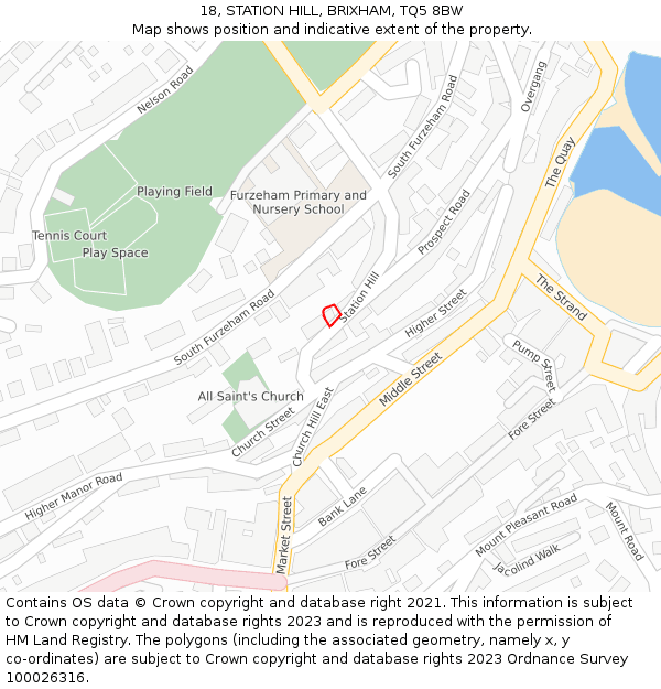 18, STATION HILL, BRIXHAM, TQ5 8BW: Location map and indicative extent of plot