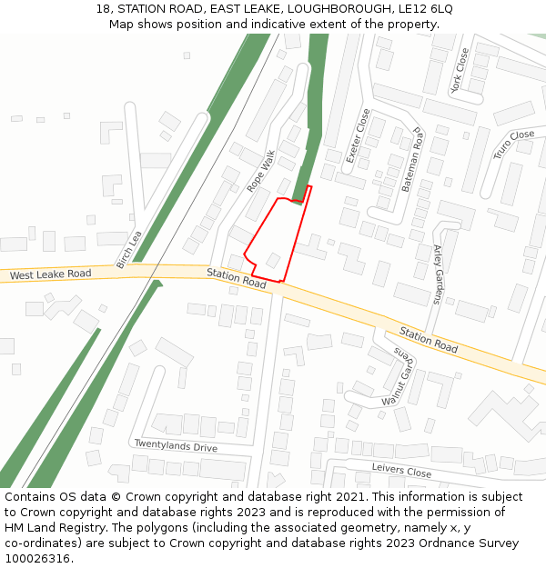 18, STATION ROAD, EAST LEAKE, LOUGHBOROUGH, LE12 6LQ: Location map and indicative extent of plot