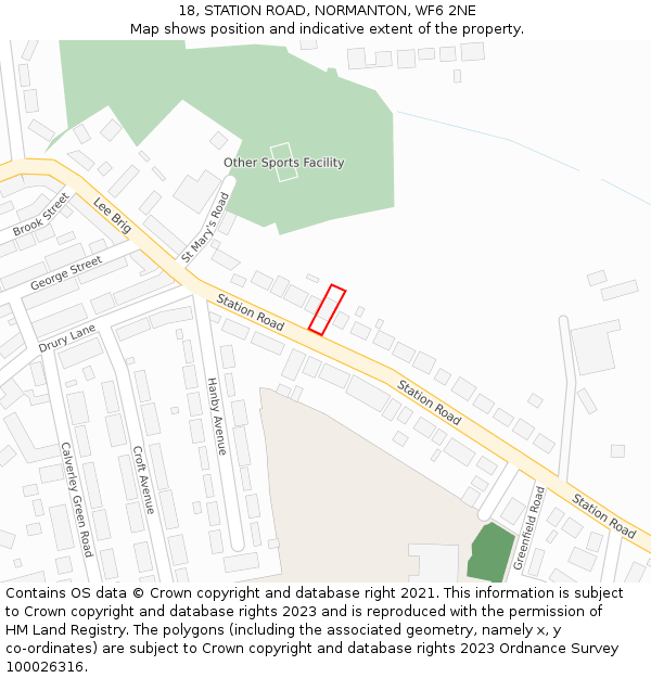 18, STATION ROAD, NORMANTON, WF6 2NE: Location map and indicative extent of plot