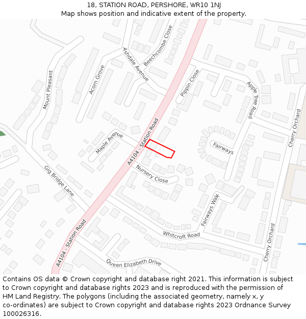 18, STATION ROAD, PERSHORE, WR10 1NJ: Location map and indicative extent of plot