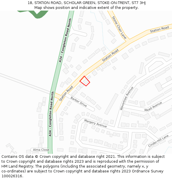 18, STATION ROAD, SCHOLAR GREEN, STOKE-ON-TRENT, ST7 3HJ: Location map and indicative extent of plot