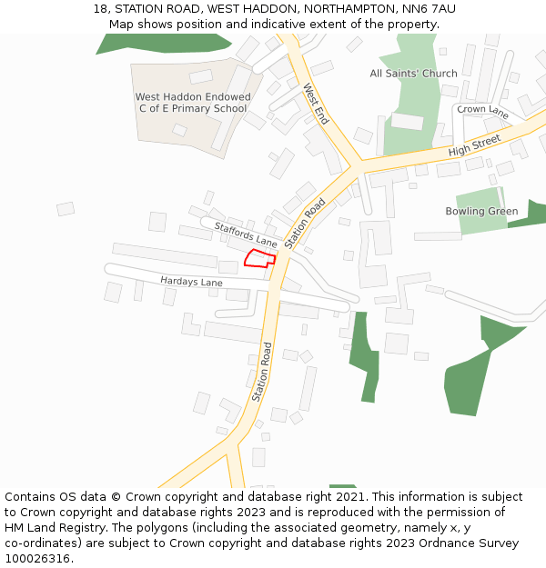 18, STATION ROAD, WEST HADDON, NORTHAMPTON, NN6 7AU: Location map and indicative extent of plot