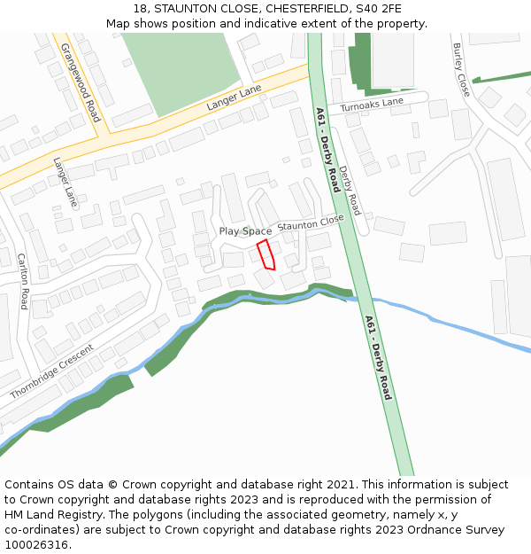 18, STAUNTON CLOSE, CHESTERFIELD, S40 2FE: Location map and indicative extent of plot