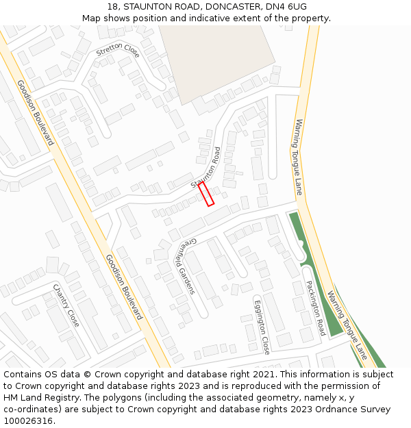 18, STAUNTON ROAD, DONCASTER, DN4 6UG: Location map and indicative extent of plot