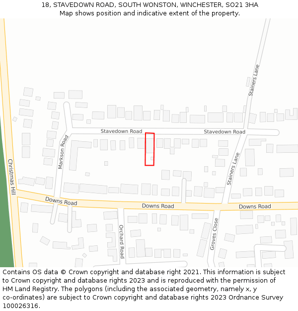 18, STAVEDOWN ROAD, SOUTH WONSTON, WINCHESTER, SO21 3HA: Location map and indicative extent of plot