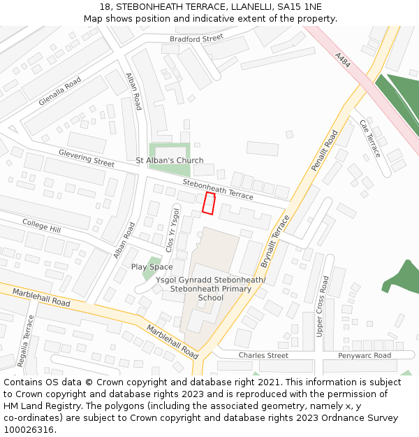 18, STEBONHEATH TERRACE, LLANELLI, SA15 1NE: Location map and indicative extent of plot