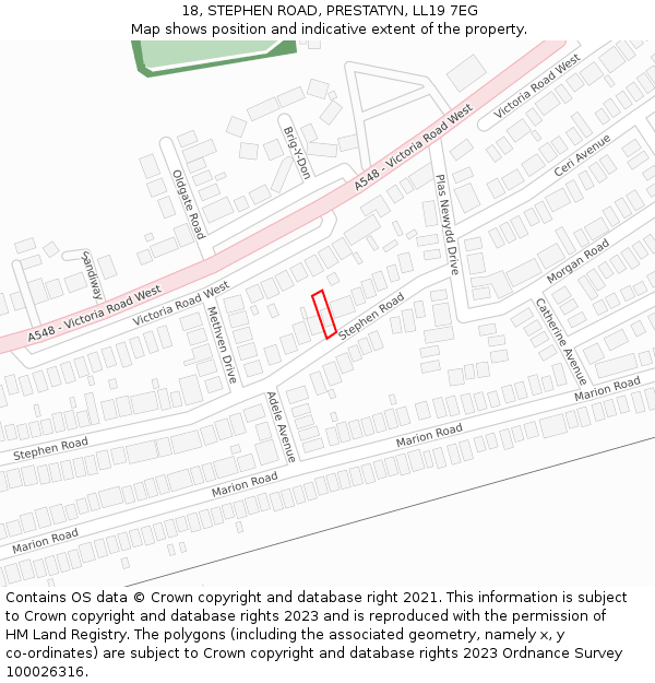 18, STEPHEN ROAD, PRESTATYN, LL19 7EG: Location map and indicative extent of plot