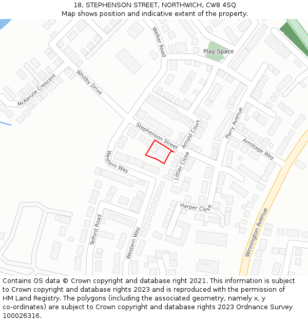 18, STEPHENSON STREET, NORTHWICH, CW8 4SQ: Location map and indicative extent of plot