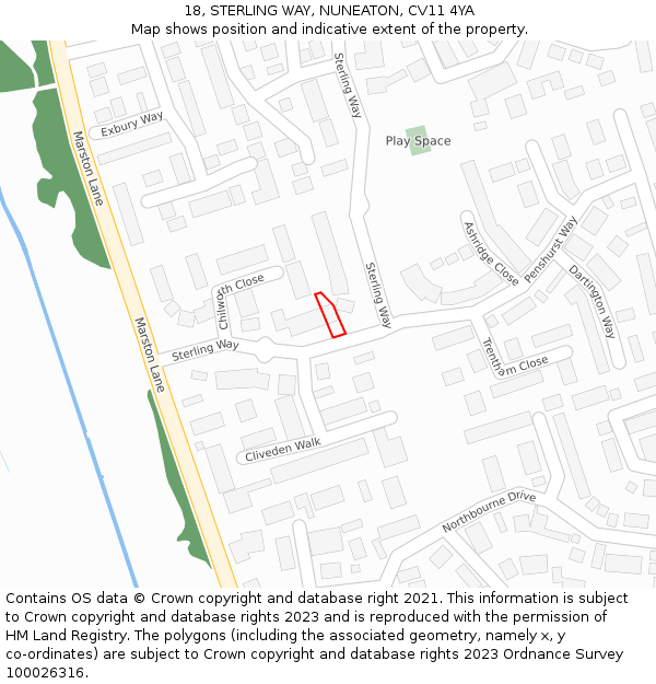 18, STERLING WAY, NUNEATON, CV11 4YA: Location map and indicative extent of plot