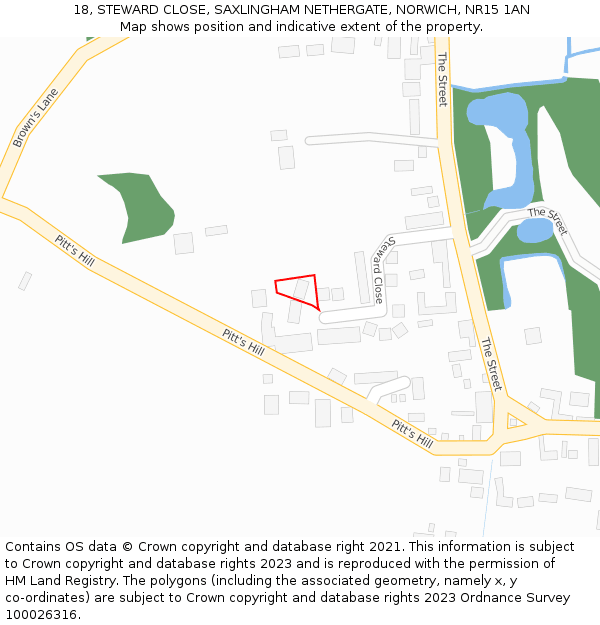 18, STEWARD CLOSE, SAXLINGHAM NETHERGATE, NORWICH, NR15 1AN: Location map and indicative extent of plot