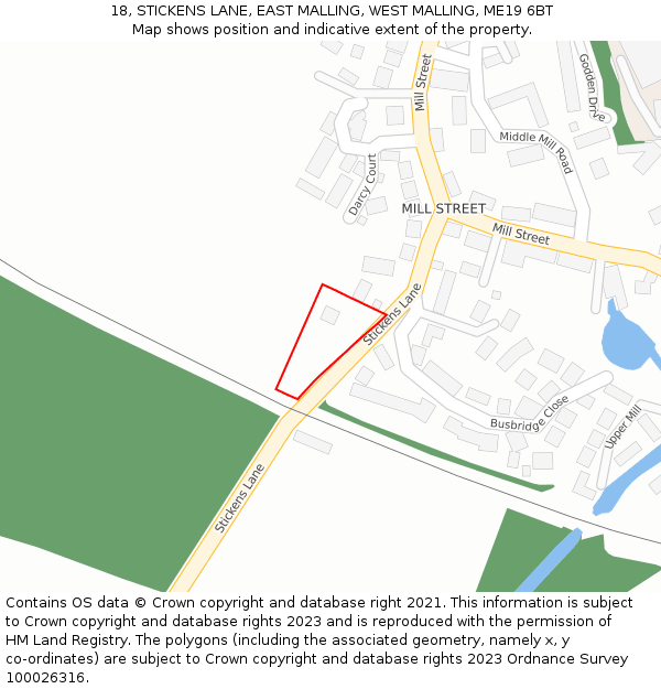 18, STICKENS LANE, EAST MALLING, WEST MALLING, ME19 6BT: Location map and indicative extent of plot