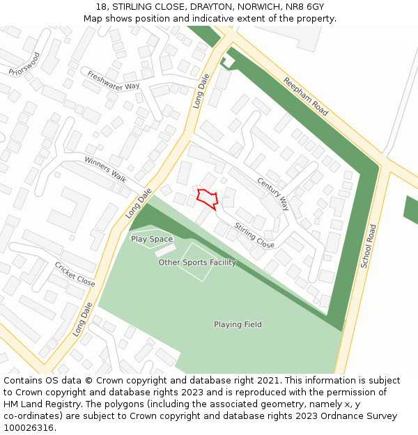 18, STIRLING CLOSE, DRAYTON, NORWICH, NR8 6GY: Location map and indicative extent of plot