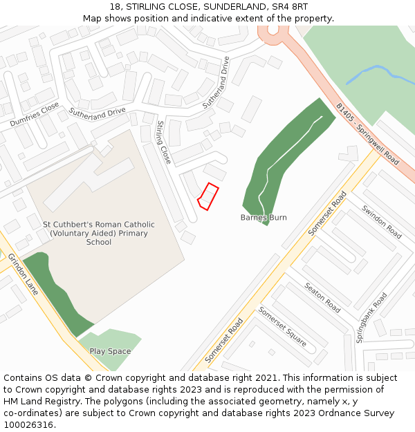 18, STIRLING CLOSE, SUNDERLAND, SR4 8RT: Location map and indicative extent of plot