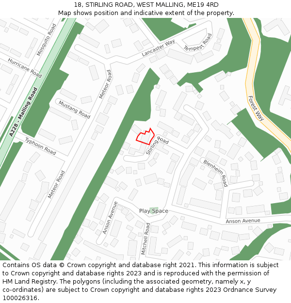 18, STIRLING ROAD, WEST MALLING, ME19 4RD: Location map and indicative extent of plot