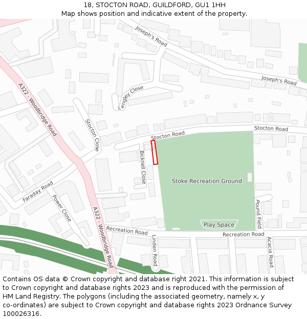 18, STOCTON ROAD, GUILDFORD, GU1 1HH: Location map and indicative extent of plot