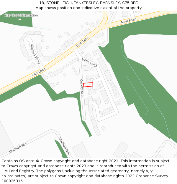 18, STONE LEIGH, TANKERSLEY, BARNSLEY, S75 3BD: Location map and indicative extent of plot