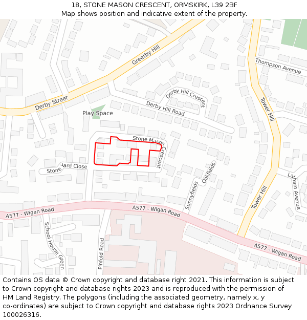 18, STONE MASON CRESCENT, ORMSKIRK, L39 2BF: Location map and indicative extent of plot