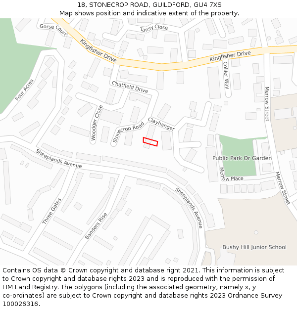 18, STONECROP ROAD, GUILDFORD, GU4 7XS: Location map and indicative extent of plot