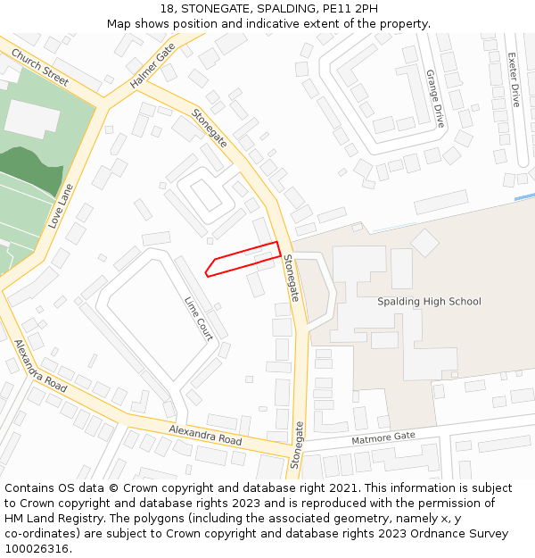 18, STONEGATE, SPALDING, PE11 2PH: Location map and indicative extent of plot