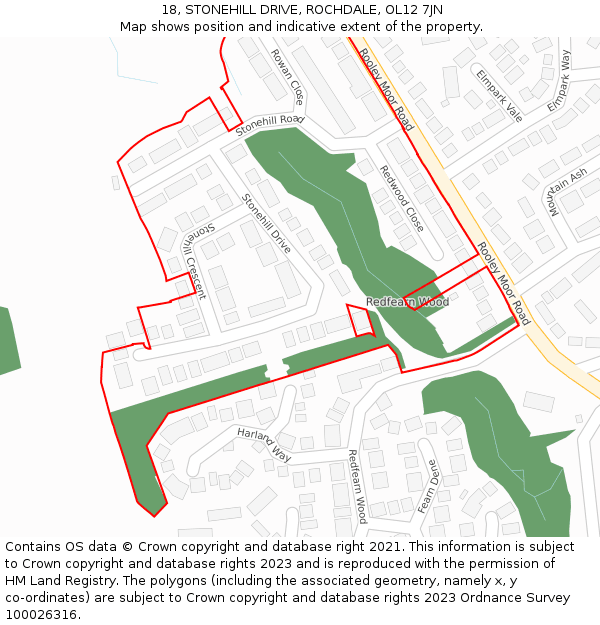 18, STONEHILL DRIVE, ROCHDALE, OL12 7JN: Location map and indicative extent of plot