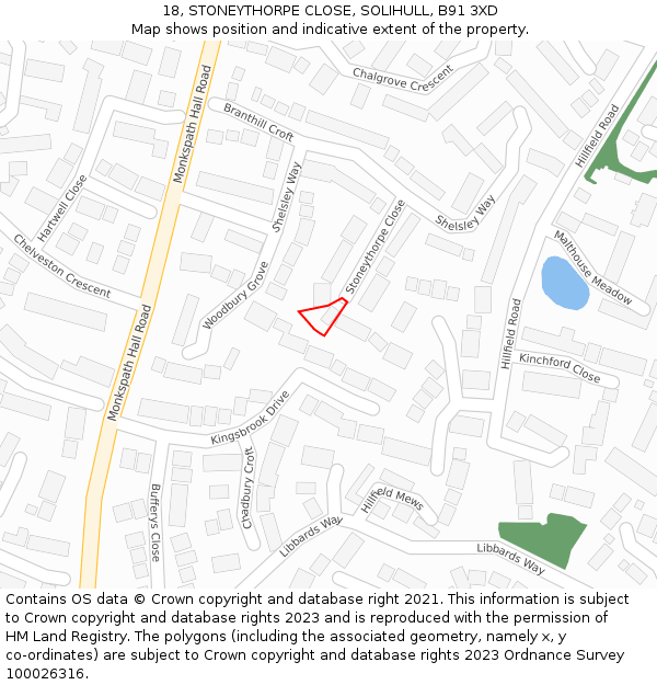 18, STONEYTHORPE CLOSE, SOLIHULL, B91 3XD: Location map and indicative extent of plot