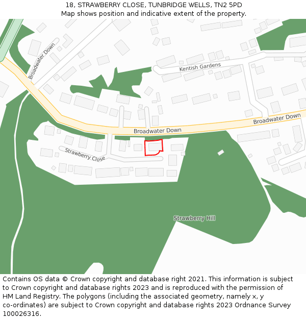 18, STRAWBERRY CLOSE, TUNBRIDGE WELLS, TN2 5PD: Location map and indicative extent of plot