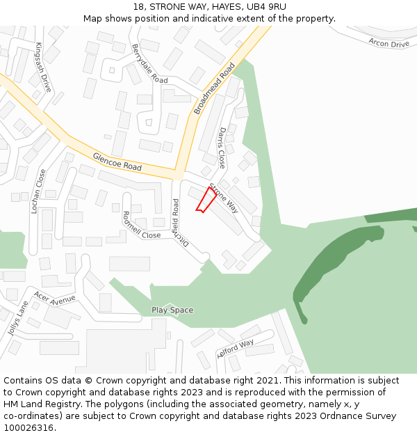 18, STRONE WAY, HAYES, UB4 9RU: Location map and indicative extent of plot