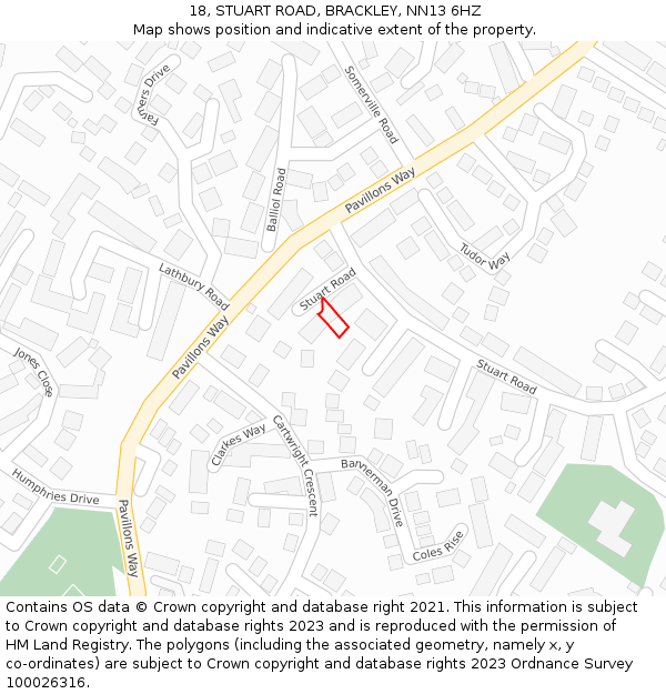 18, STUART ROAD, BRACKLEY, NN13 6HZ: Location map and indicative extent of plot