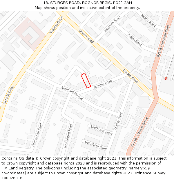 18, STURGES ROAD, BOGNOR REGIS, PO21 2AH: Location map and indicative extent of plot