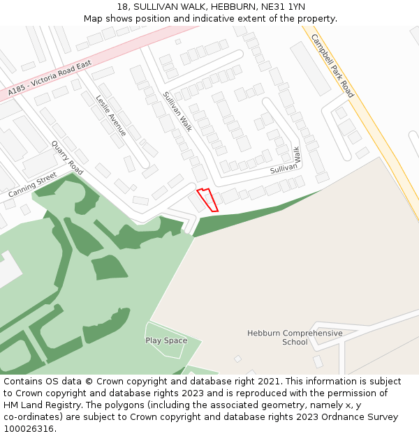 18, SULLIVAN WALK, HEBBURN, NE31 1YN: Location map and indicative extent of plot