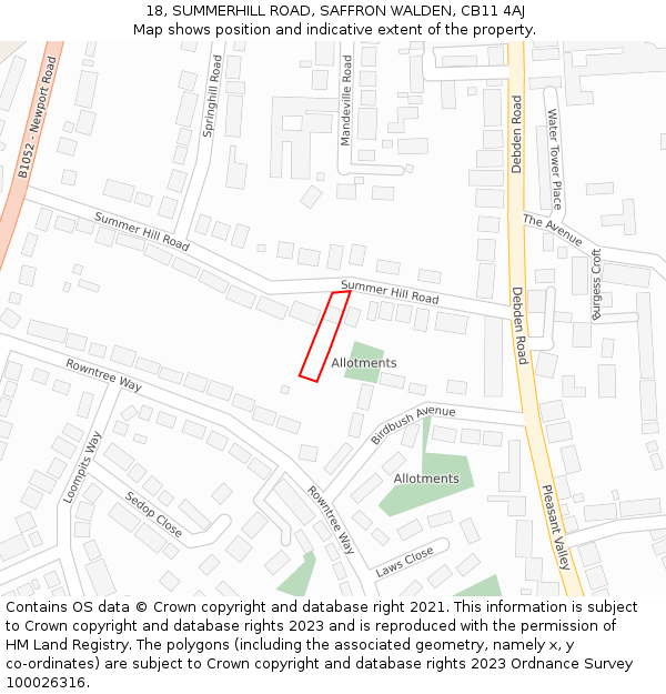 18, SUMMERHILL ROAD, SAFFRON WALDEN, CB11 4AJ: Location map and indicative extent of plot