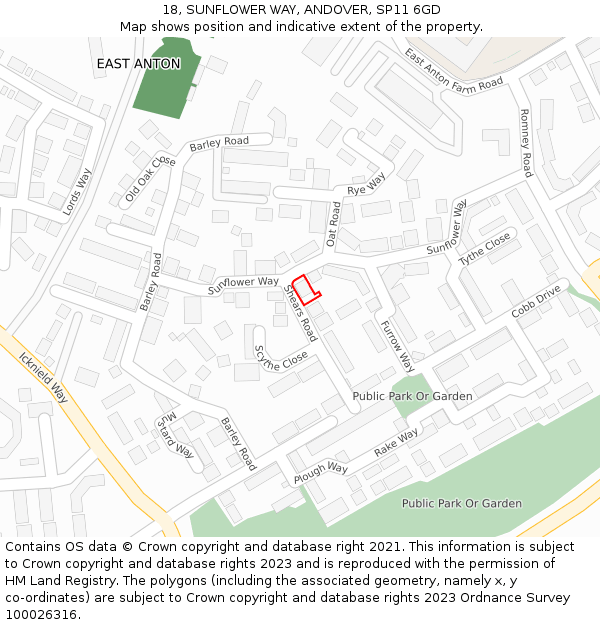 18, SUNFLOWER WAY, ANDOVER, SP11 6GD: Location map and indicative extent of plot