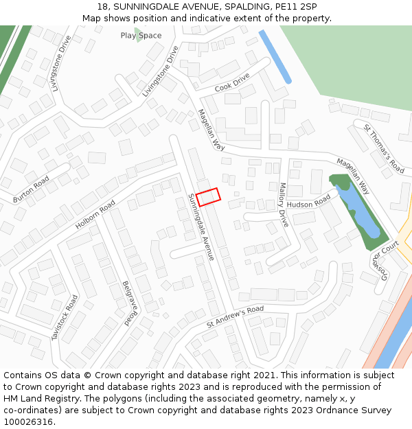 18, SUNNINGDALE AVENUE, SPALDING, PE11 2SP: Location map and indicative extent of plot