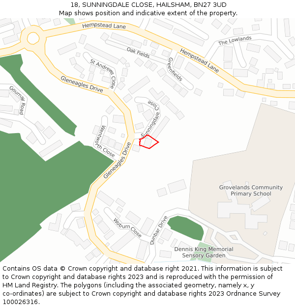 18, SUNNINGDALE CLOSE, HAILSHAM, BN27 3UD: Location map and indicative extent of plot