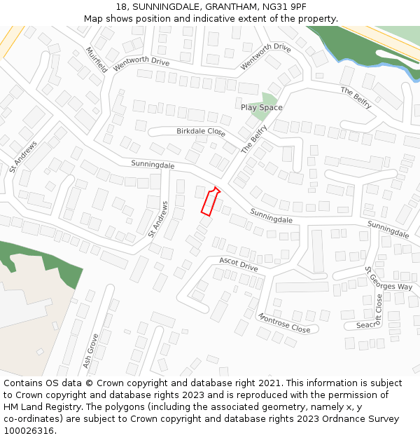 18, SUNNINGDALE, GRANTHAM, NG31 9PF: Location map and indicative extent of plot