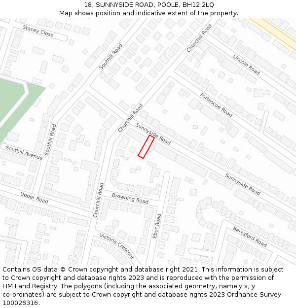 18, SUNNYSIDE ROAD, POOLE, BH12 2LQ: Location map and indicative extent of plot