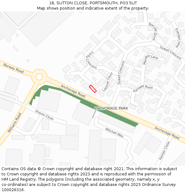 18, SUTTON CLOSE, PORTSMOUTH, PO3 5UT: Location map and indicative extent of plot