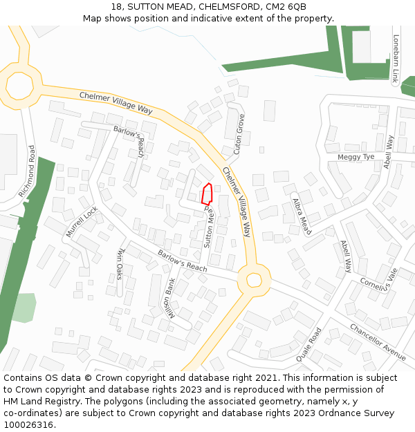 18, SUTTON MEAD, CHELMSFORD, CM2 6QB: Location map and indicative extent of plot