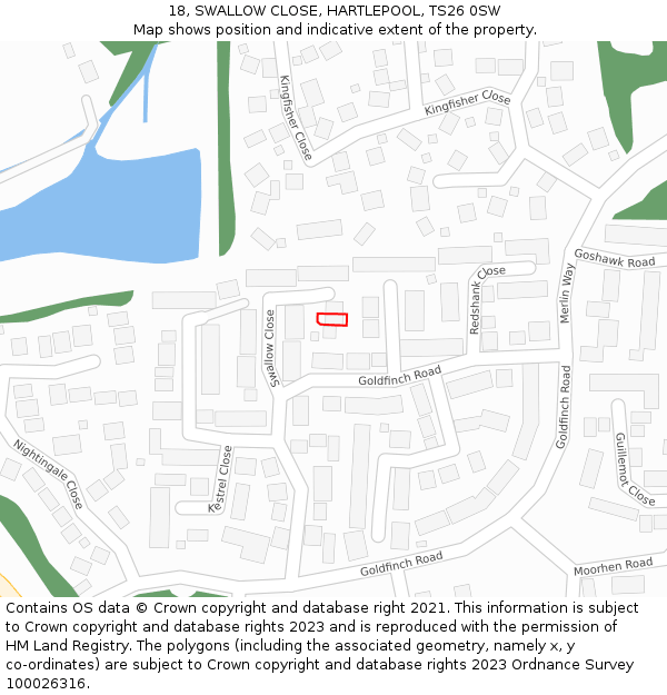 18, SWALLOW CLOSE, HARTLEPOOL, TS26 0SW: Location map and indicative extent of plot