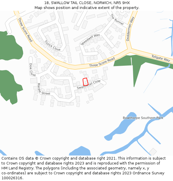 18, SWALLOW TAIL CLOSE, NORWICH, NR5 9HX: Location map and indicative extent of plot