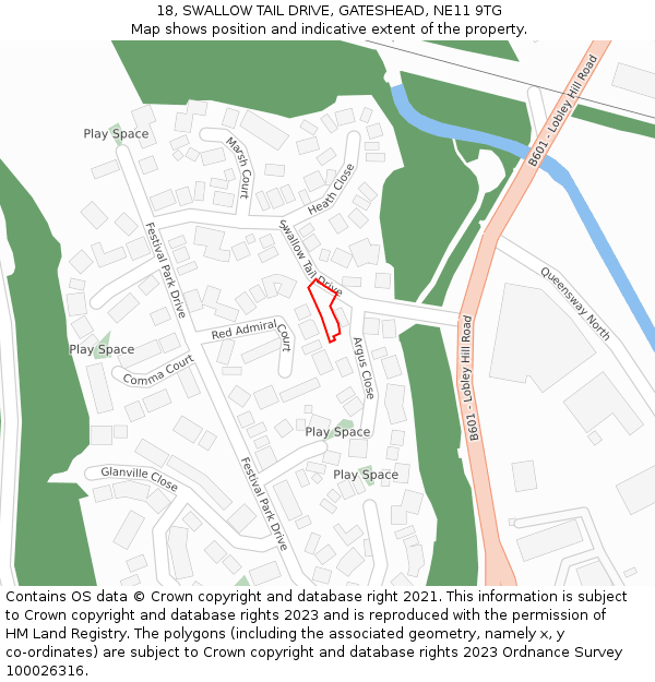 18, SWALLOW TAIL DRIVE, GATESHEAD, NE11 9TG: Location map and indicative extent of plot