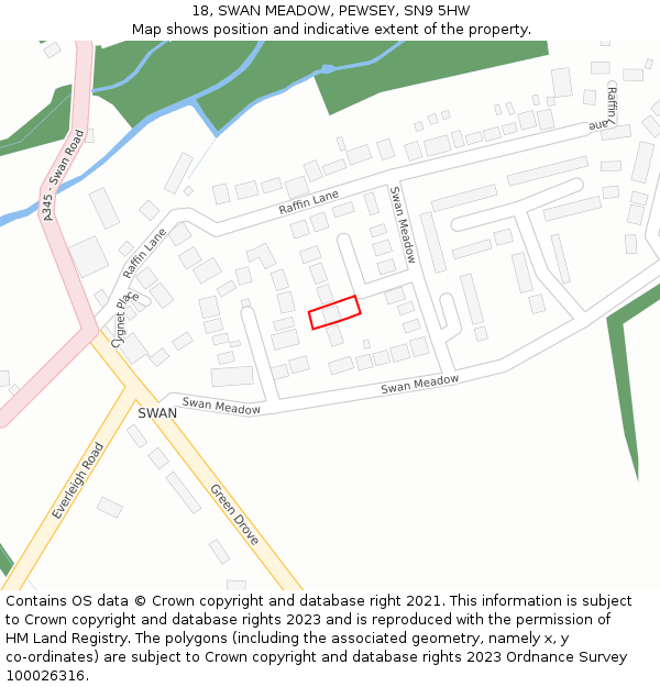 18, SWAN MEADOW, PEWSEY, SN9 5HW: Location map and indicative extent of plot