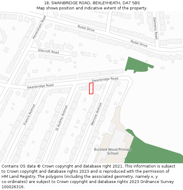 18, SWANBRIDGE ROAD, BEXLEYHEATH, DA7 5BS: Location map and indicative extent of plot