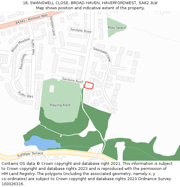 18, SWANSWELL CLOSE, BROAD HAVEN, HAVERFORDWEST, SA62 3LW: Location map and indicative extent of plot