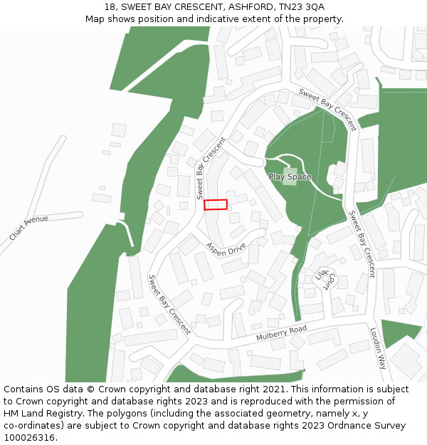 18, SWEET BAY CRESCENT, ASHFORD, TN23 3QA: Location map and indicative extent of plot