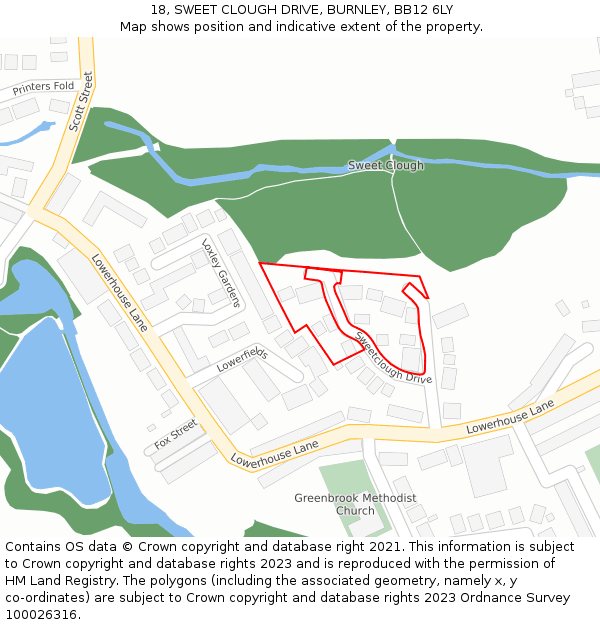 18, SWEET CLOUGH DRIVE, BURNLEY, BB12 6LY: Location map and indicative extent of plot