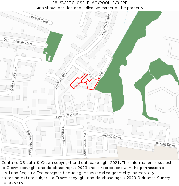 18, SWIFT CLOSE, BLACKPOOL, FY3 9PE: Location map and indicative extent of plot