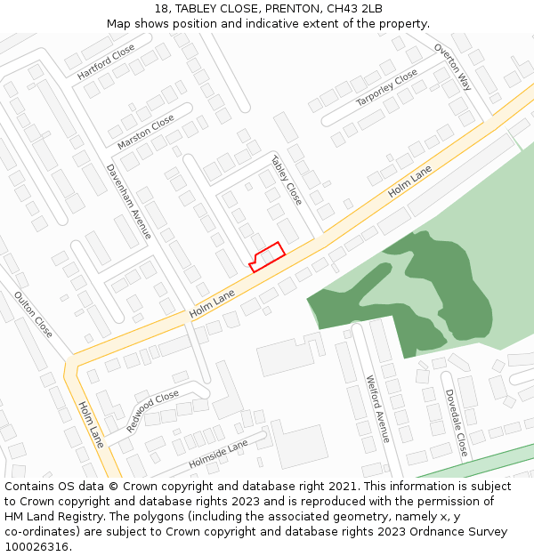 18, TABLEY CLOSE, PRENTON, CH43 2LB: Location map and indicative extent of plot